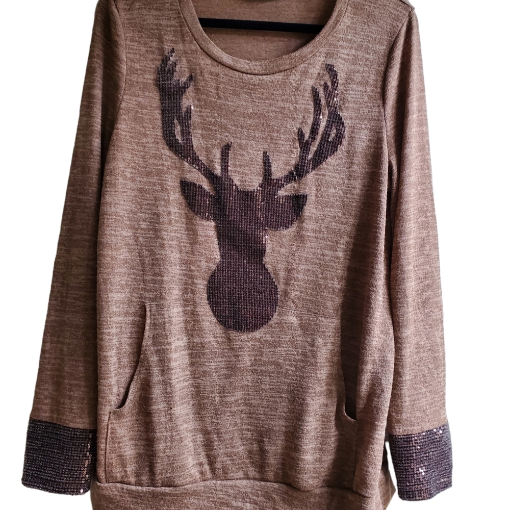 Filly Flair Sequins Reindeer Sweater XL